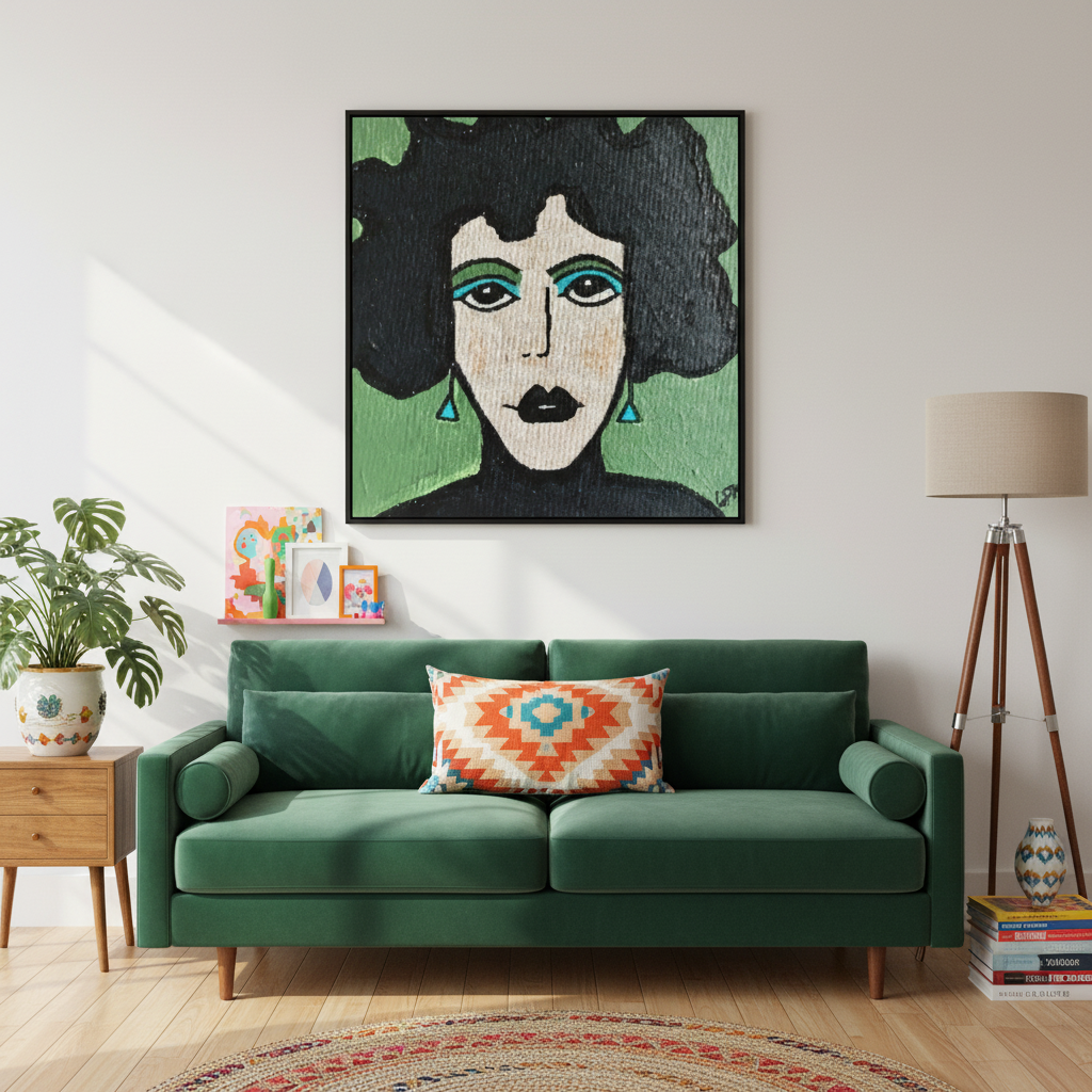 Poster Design Retro Vintage – Reproduction Peinture Acrylique : Femme Mystérieuse